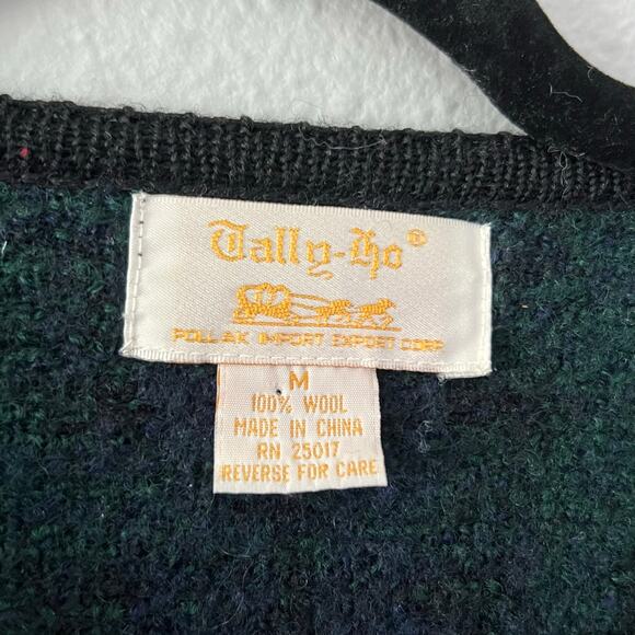 Vintage Tally-Ho Wool Black Watch Plaid Cardigan Sweater Jacket Women’s Medium - Picture 5 of 5